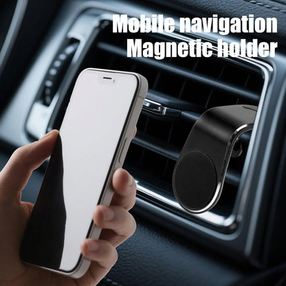 Lyreh Mobile Phone Navigation Magnetic Bracket, 360° Rotational L-Type Magnetic Car Mount Universal Phone Holder Air Vent Car Mount for All Smartphones (Black)