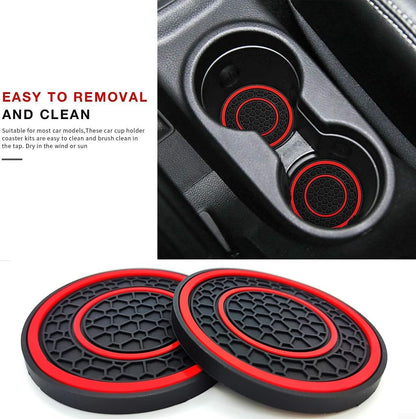 Auprite Car Cup Holder Coasters, 2 Pack Universal Auto Anti Slip Cup Holder Insert Coaster, Car Interior Accessories (Red)