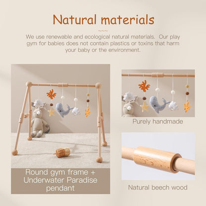 Promise Babe Baby Play Gym Wooden Infant Activity Gym with 5 Detachable Toys, Stage-Based Developmental Activity Gym Baby to Toddler, Newborn Boys and Girls
