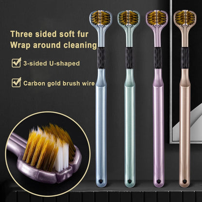 4-Piece Set of 3-Sided Toothbrush for Adults - Soft Hair Bristles for Deep and Thorough Cleaning of Teeth and Gums - Comprehensive Oral Care