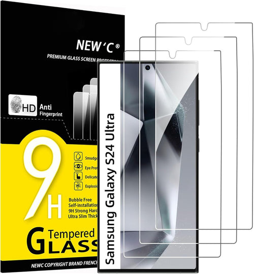 NEW'C 3 Pack Designed for Samsung Galaxy S24 Ultra (No for S24/S24 Plus) Screen Protector Tempered Glass,Case Friendly Scratch-proof, Bubble Free, Ultra Resistant