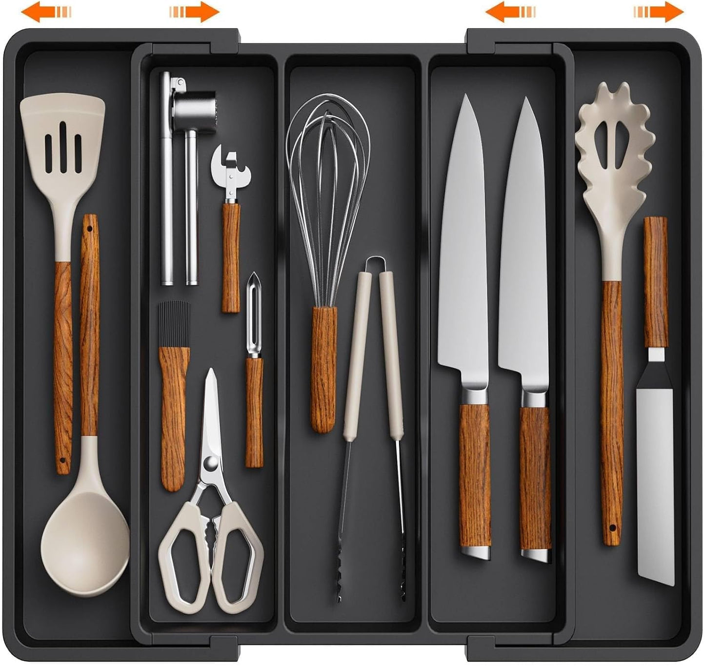 Lifewit Utensil Drawer Organiser,Expandable Large Cutlery Tray for Kitchen,kitchen storage & organisation,Silverware Flatware Holder, Plastic Kitchen Spatula Tools and Gadgets Storage Divider, Black