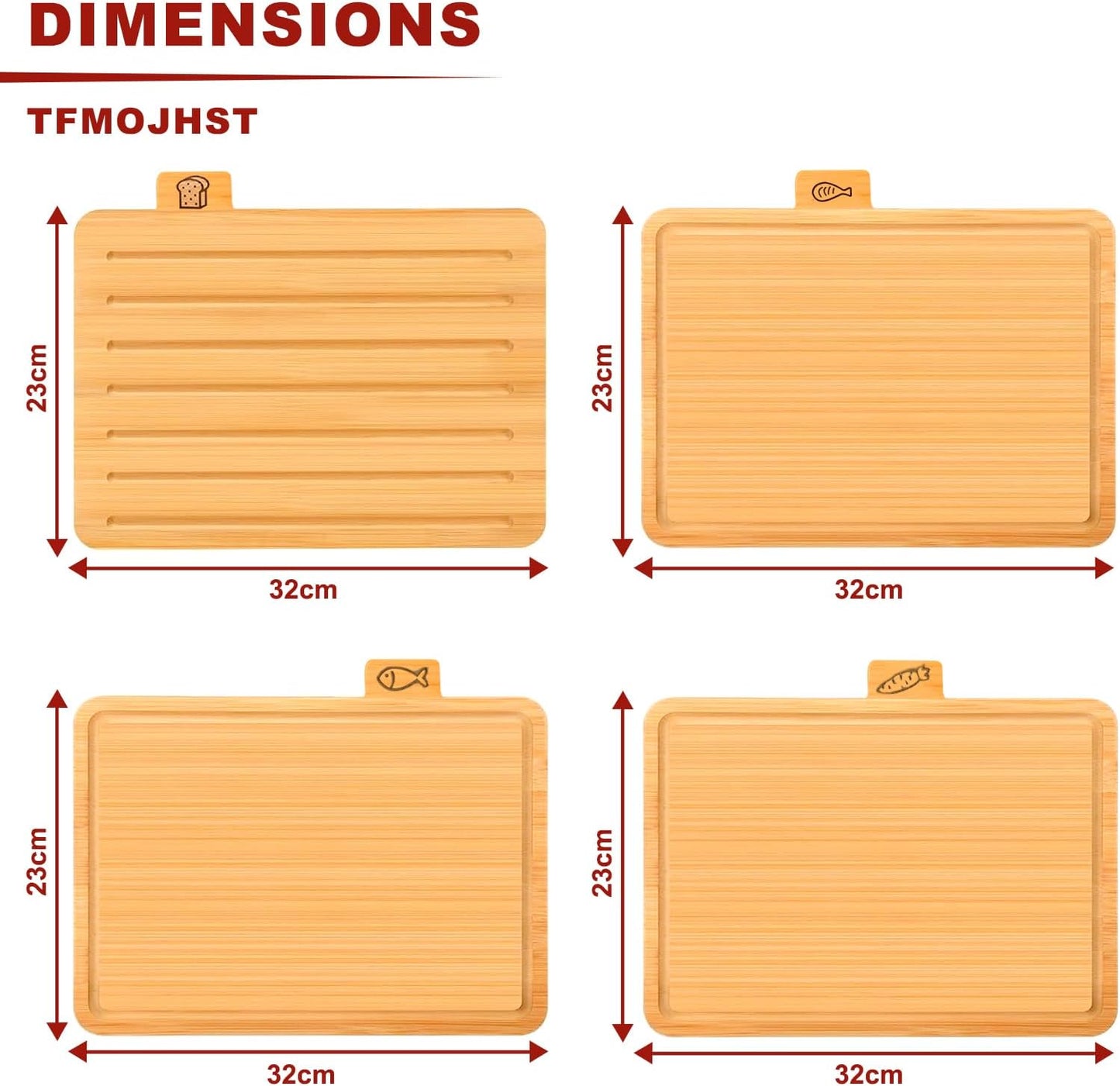 4 Pieces Bamboo Chopping Board with Stand, Thick Cutting Boards Set with Juice Groove, Serving Tray, Cheese Board Mats and Holder, for Cutting Meat, Fruits, Vegetables, Kitchen Tools Gadgets