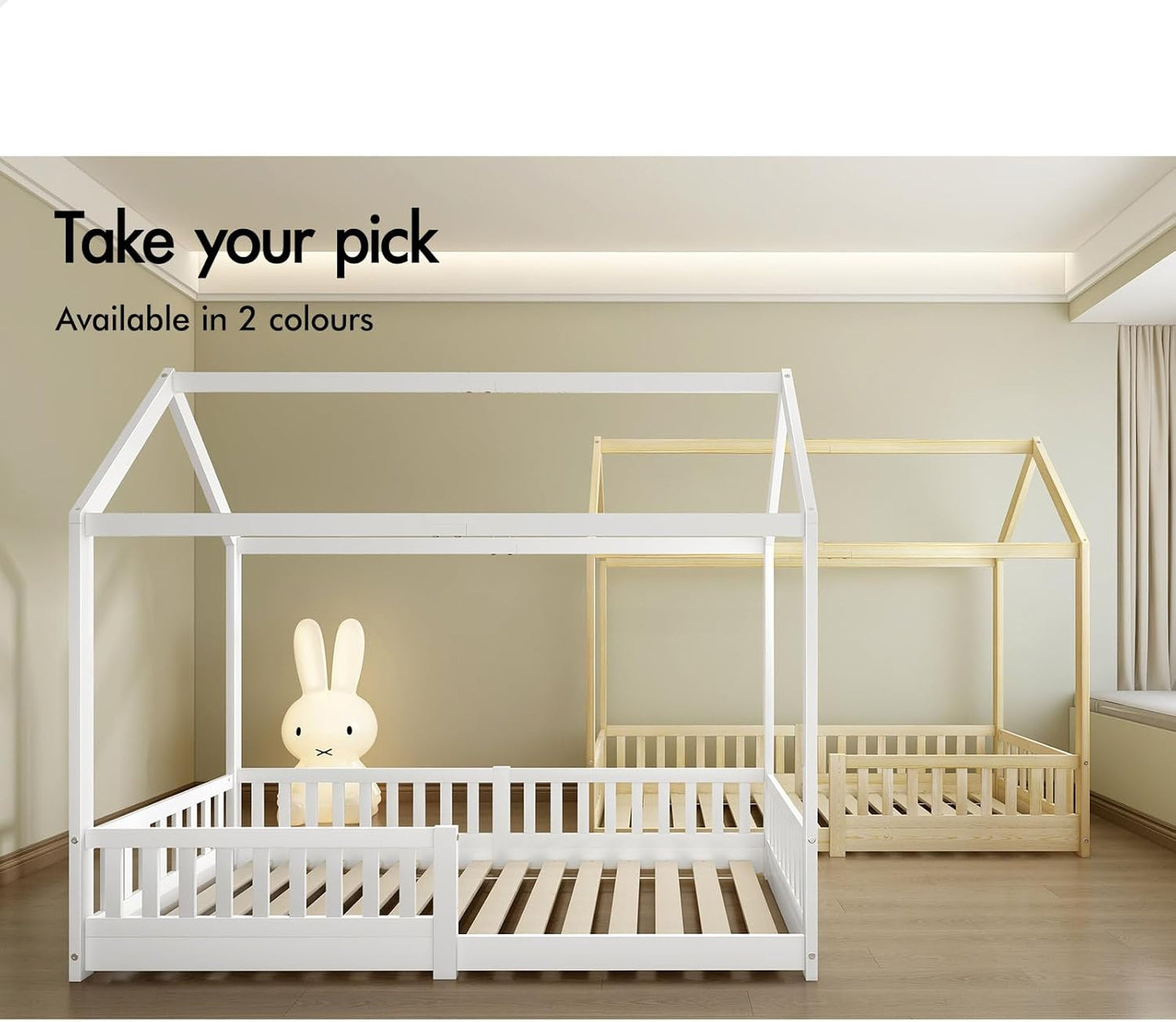 ALFORDSON Renaud Series Oak Kids Bed Frame, Wooden Bedroom Furniture, House Frame Single Mattress Base Platform, Solid Pine Wood Bed Base Foundation Children's Beds