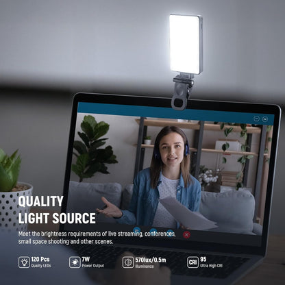 NEEWER BASICS LED Selfie Phone Light, Rechargeable 2500-9000K Clip On Fill Light, Color Films/Diffuser/3000mAh, CRI95+ Dimmable Video Conference Lighting for iPhone Camera Laptop Zoom Call, BL120B