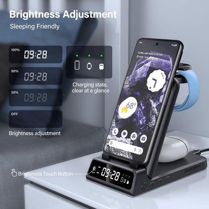 SwanScout 703G2 Wireless Charger for Google Watch 3/2, 4 in 1 Foldable Charging Station for Google Pixel 9 Pro/9 Pro XL/9/8 Pro/8A/8/7A/Fold/7/7 Pro/6/6 Pro, Pixel Buds Pro