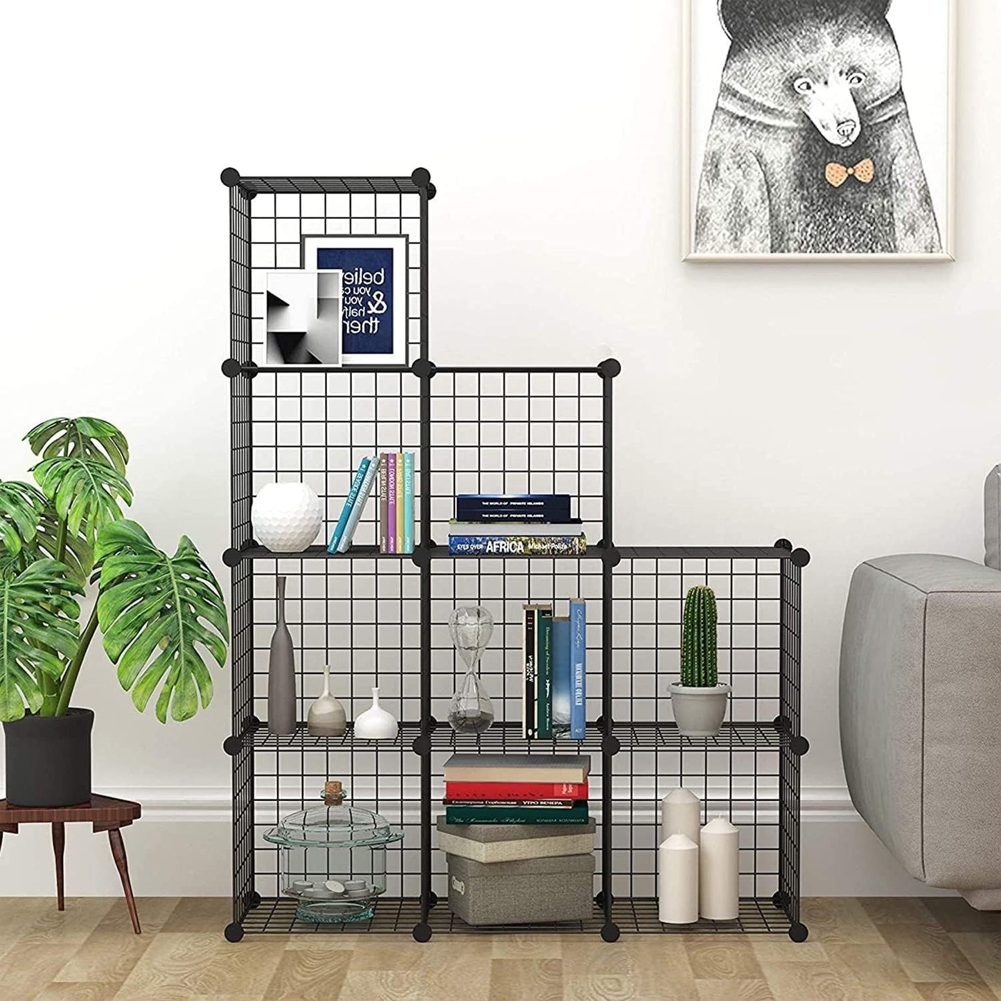 C&AHOME Wire Cube Storage, 9-Cube Storage Organizer, Metal Stackable Storage Bins, Modular Bookshelf, DIY Closet Cabinet Ideal for LivingRoom Bedroom, Home, Office 36.6”L x 12.4”W x 48.4”H Black