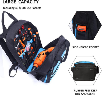 AUMTISC Tool Backpack Heavy Duty for Electrician Backpack Tools Bag with Multi Pocket Organizer for Jobsite Construction HVAC Techs Work Backpack
