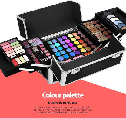 Embellir Makeup Case, Aluminium Lockable Beauty Cases Suitcase Make Up Large Organisers Storage Toiletry Cosmetic Box Travel Indoor Outdoor Accessories, 7 in 1 Separable Portable Black
