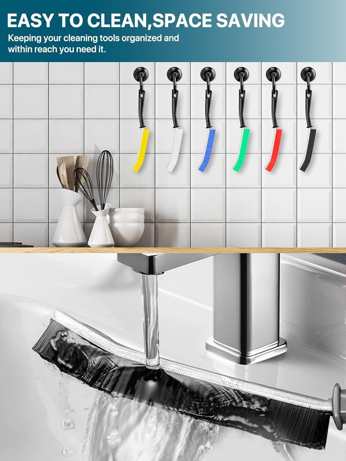 6Pcs Hard Bristle Crevice Cleaning Brush, Multifunctional Premium Crevice Cleaning Tool, Designed for Cleaning Narrow Spaces, Suitable for Toilet, Faucets,Kitchen,Grout, KOSPRIE