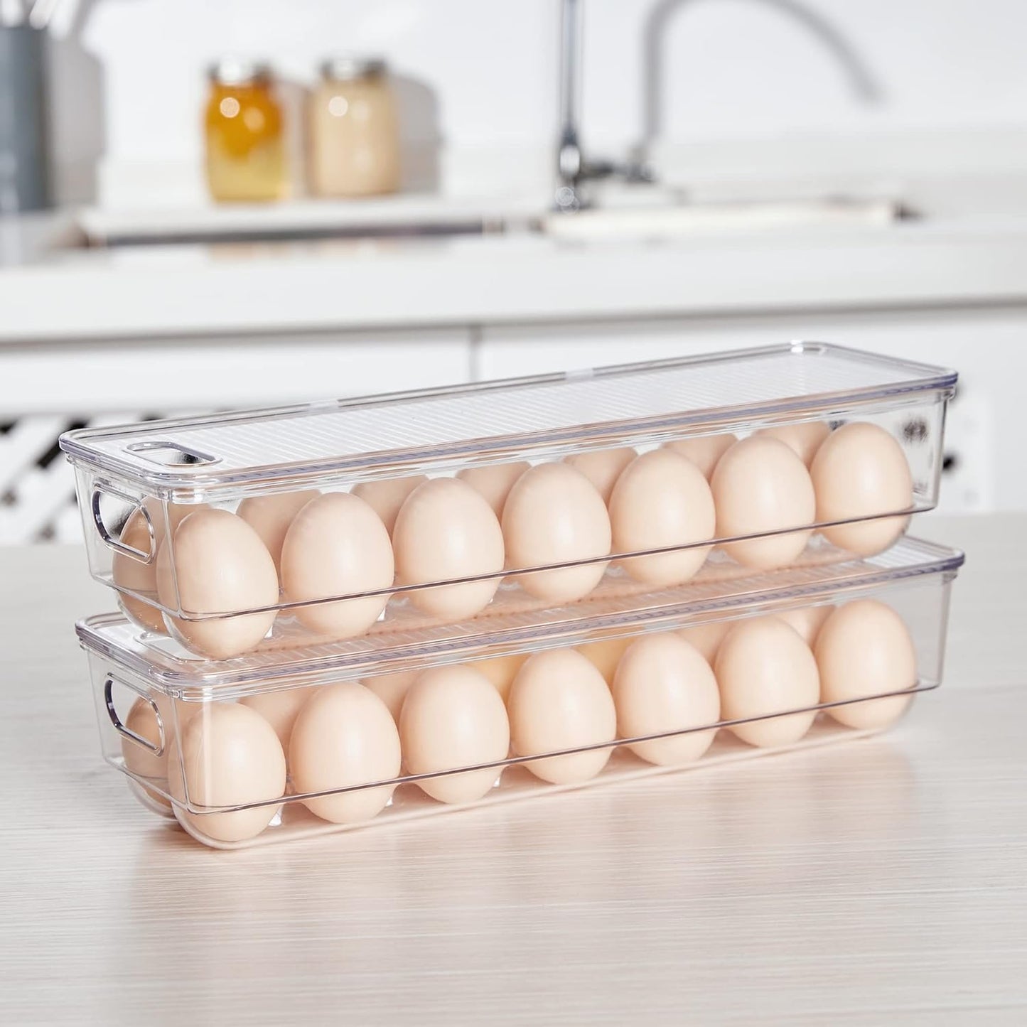 Vtopmart 2 Pack Egg Holder for Fridge, 14 Eggs Stackable Plastic Egg Tray with Lids, Egg Storage Container for Fridge(14 Eggs/2 PCS)