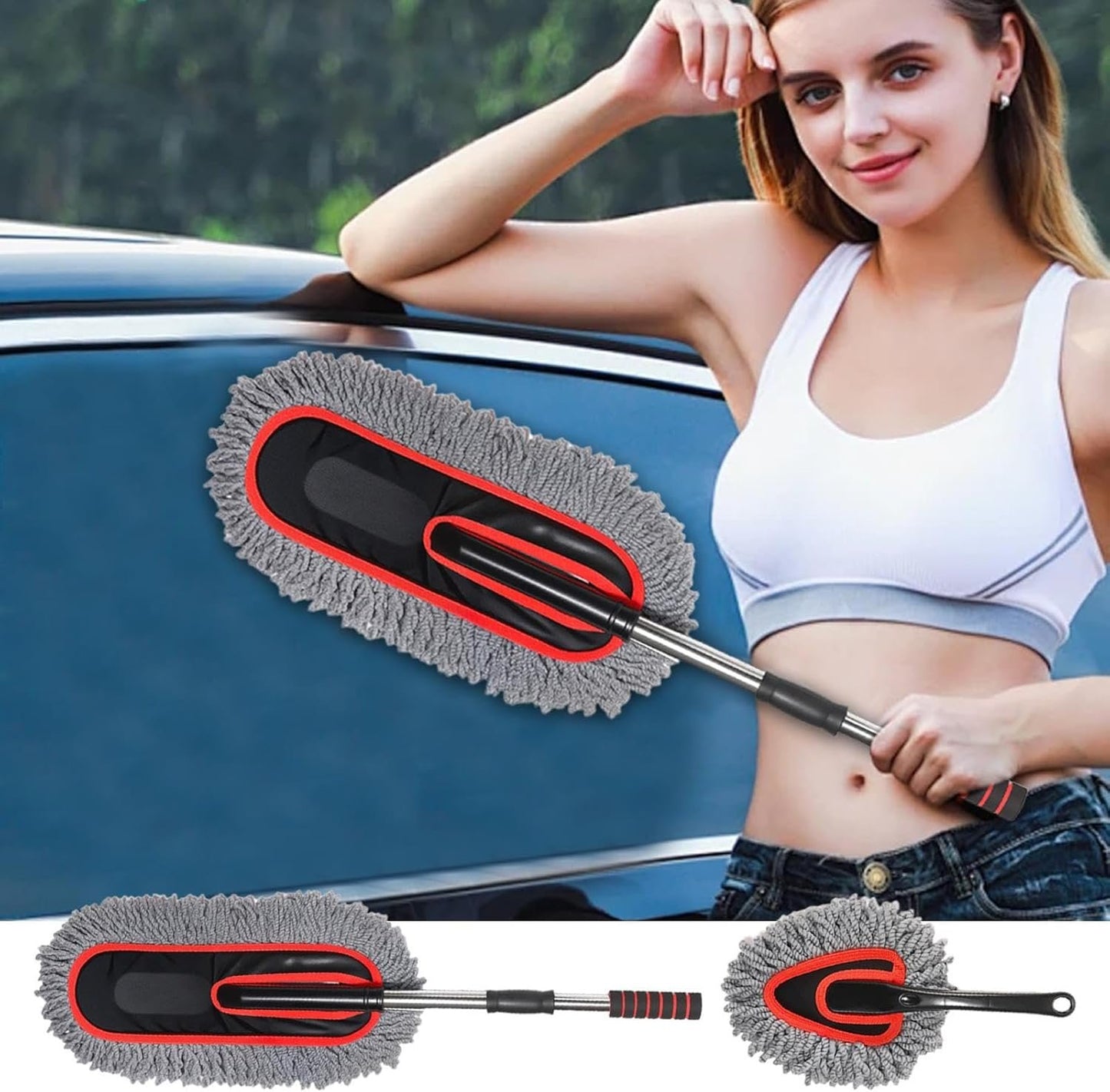 Mimoqk Auto Wash Brush, Portable Cleaning Duster, 2 x Extendable No Scratch Soft Tool for Exterior Maintenance, Household Dusting Detailing Automotive Interior Accessories, 35,43 pollici