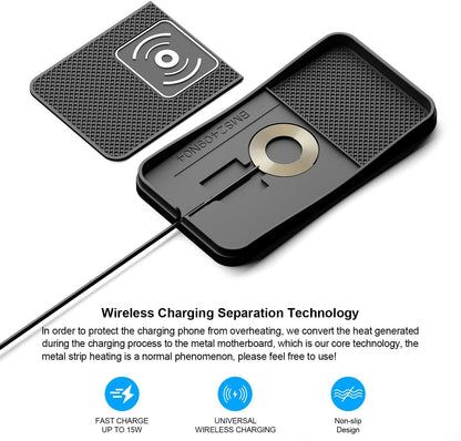 Wireless car Charger Charging pad 15W Fast Wireless Phone Charger Non Slip FastCharger for car Cell Phone Cordless Charging mat Compatible with iPhone 16/15/14/13/12 Pro Max,Samsung S23 S22 S20(S13)