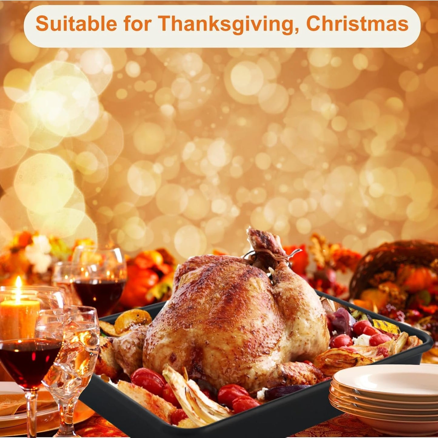 Barlket Black Deep Baking Pans Set Nonstick 9/11/13 Inch Rectangle Cake Pan Heavy Duty Thickness Bakeware for Toaster Oven, Thanksgiving Christmas Roast Turkey, 3-Pack