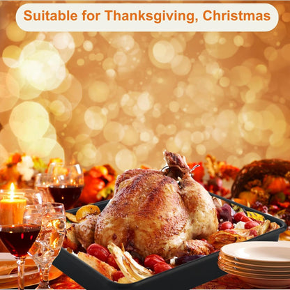 Barlket Black Deep Baking Pans Set Nonstick 9/11/13 Inch Rectangle Cake Pan Heavy Duty Thickness Bakeware for Toaster Oven, Thanksgiving Christmas Roast Turkey, 3-Pack