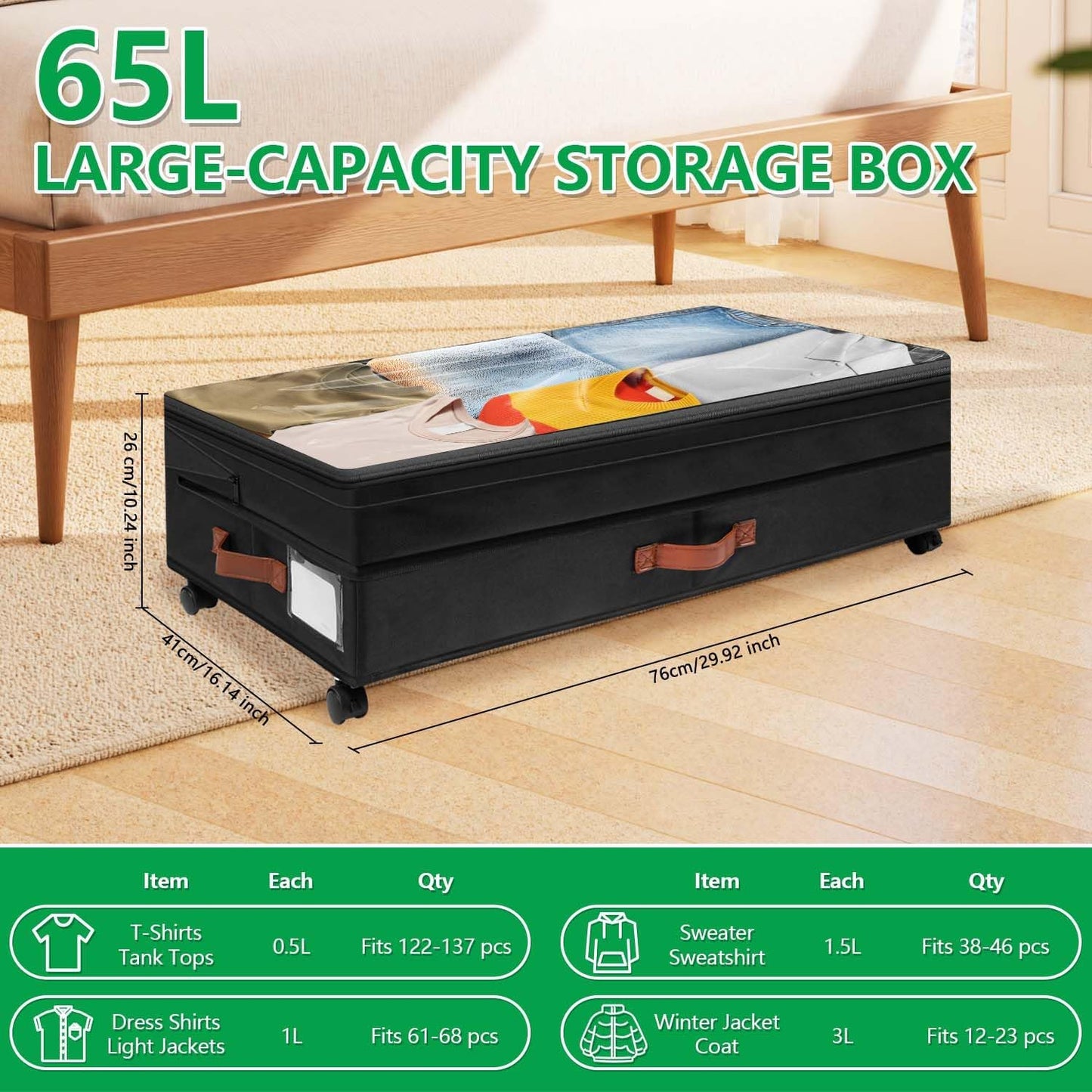 2Pack Under Bed Storage with Wheels, Scalable Under Bed Shoe Storage Containers, Clothes Organizer & Bedroom Furniture Organizers,Foldable Home Storage Bins for Bedroom Organization