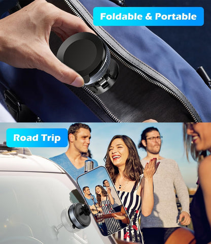 ALAFLY Vacuum Suction Cup Car Phone Holder, Compatible with MagSafe, 360° Adjustable & Foldable Magnetic Phone Mount for Car/Glass/Any Smooth Surface, Hands-Free - Black