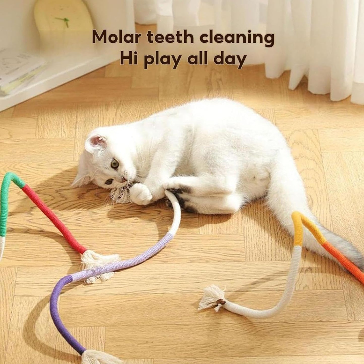 Generico Cat Chew Rope Toy, Kitten Teeth Cleaning Toy, 27.6 Inches Portable and Lightweight, 3 Interactive Bite Supplies for Small Medium Pets, Health Aid, Cats, Multicolor