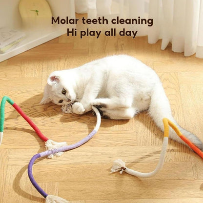 Generico Cat Chew Rope Toy, Kitten Teeth Cleaning Toy, 27.6 Inches Portable and Lightweight, 3 Interactive Bite Supplies for Small Medium Pets, Health Aid, Cats, Multicolor