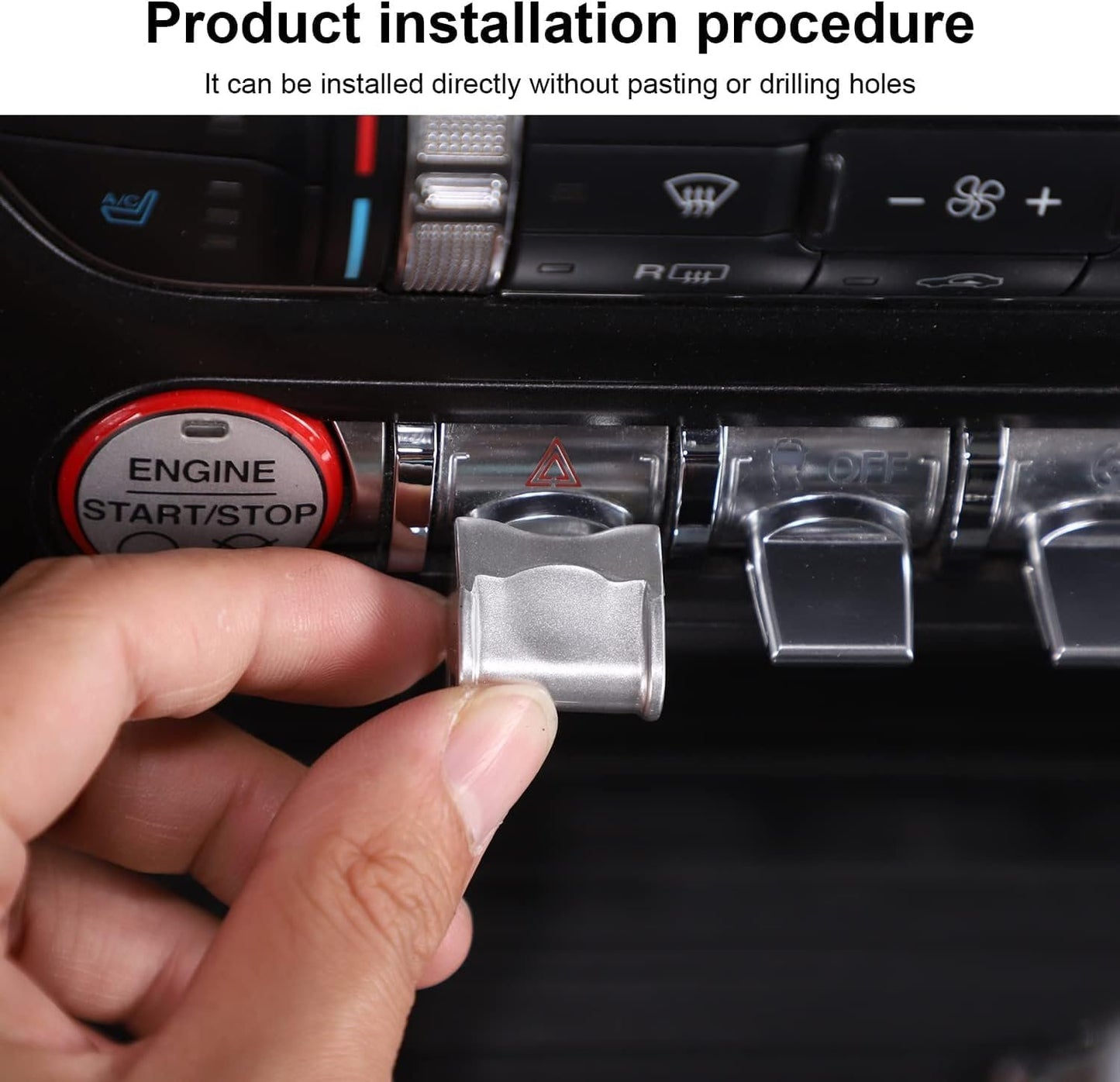 Center Console Dashboard Button Switch Cover Trim Compatible with Ford Mustang 2015-2020 Interior Accessories (Silver)
