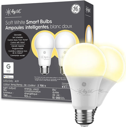 GE Lighting Cync A19 Smart Indoor Light, Works with Alexa and Google Assistant, Connected LED Bulb, 2-Pack, Soft White CLEDA199L2/SCA19