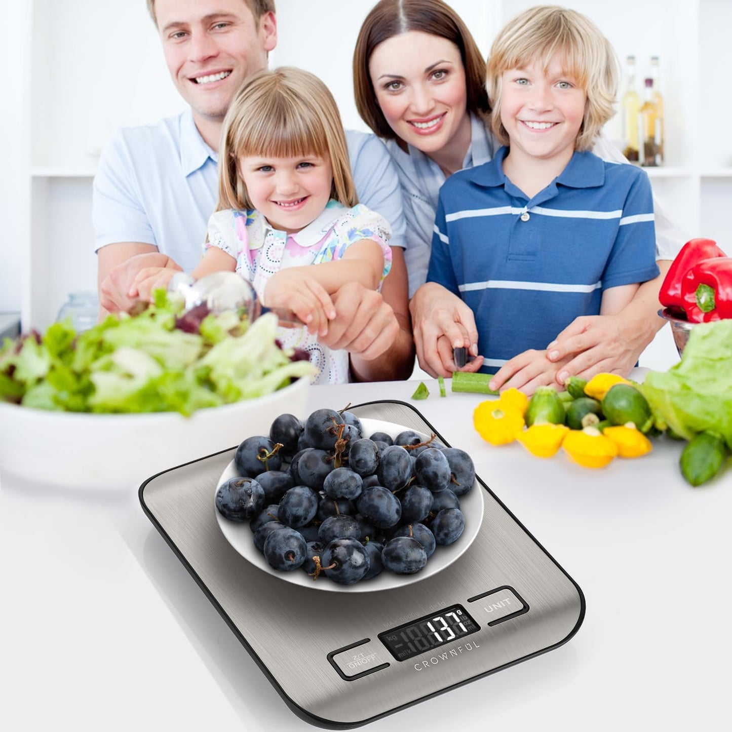 CROWNFUL Food Scale, 11lb Digital Kitchen Scales with Built-in Coin Battery, Weight Ounces and Grams for Cooking and Baking, 6 Units with Tare Function