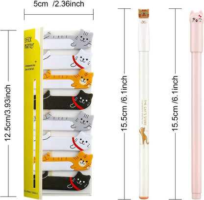 12 Pieces Cute Cat Pens Cats Design Gel Ink Pens Kawaii Writing Pen and 320 Pieces Cute Cat Sticky Notes Page Bookmarks Flags Tab for Cat Lovers Kids Stationery School Office Supplies