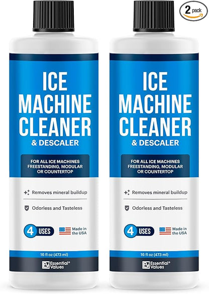 Essential Values 2-Pack Ice Machine Cleaner and Descaler 16 fl oz, Nickel Safe Descaler | Ice Maker Cleaner Compatible with All Major Brands (Scotsman, KitchenAid, Affresh)