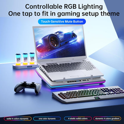 llano RGB Laptop Cooling Pad with Powerful Turbofan, Gaming Laptop Cooler with Infinitely Variable Speed,Touch Control,LCD Screen,Seal Foam for Rapid Cooling Laptop15-19in (White)