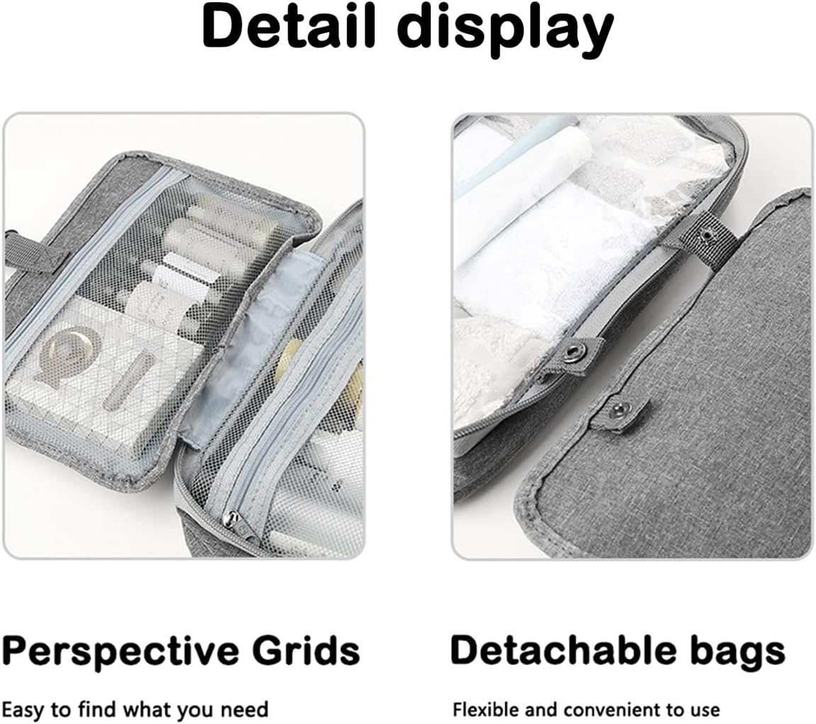Hanging Toiletry Bag, Waterproof Wash Bag for Makeup Large Capacity Travel Makeup Bag Compact with Hook, Portable Makeup Traveling Organizer for Women Outdoor Camping Travel (1, Grey)