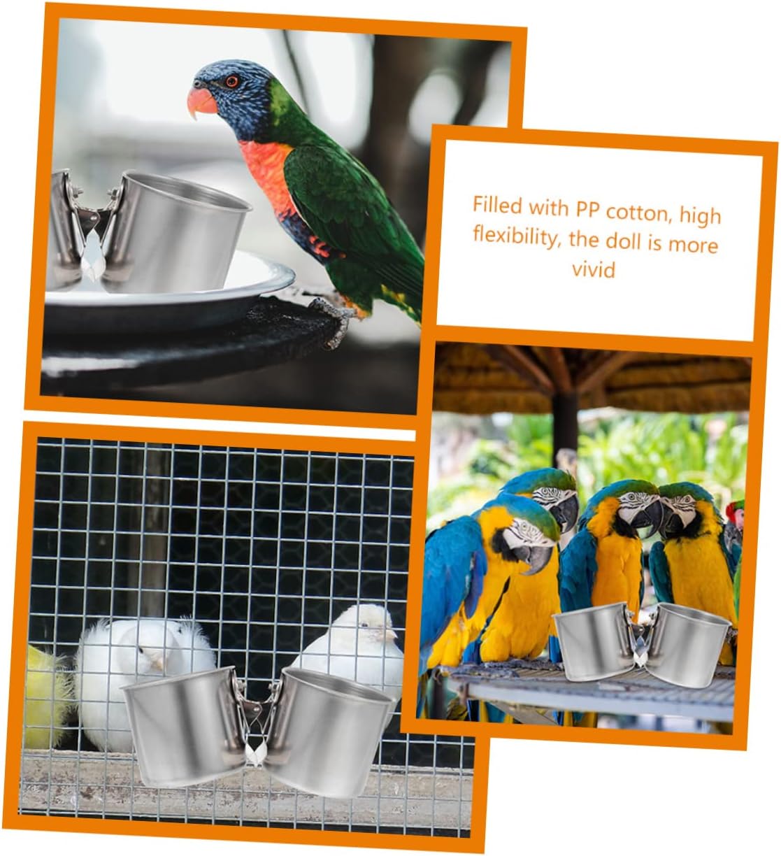 MOBUTOFU 2pcs Stainless Steel Feeder Feeders Food Food Parrot Clamp Cup Bird Feeding and Watering Utensils Bird Water Cups for Cage Parakeet Dispenser Stainless Steel Silver