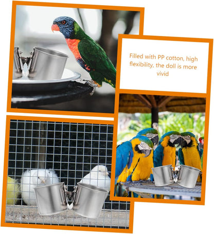 MOBUTOFU 2pcs Stainless Steel Feeder Feeders Food Food Parrot Clamp Cup Bird Feeding and Watering Utensils Bird Water Cups for Cage Parakeet Dispenser Stainless Steel Silver