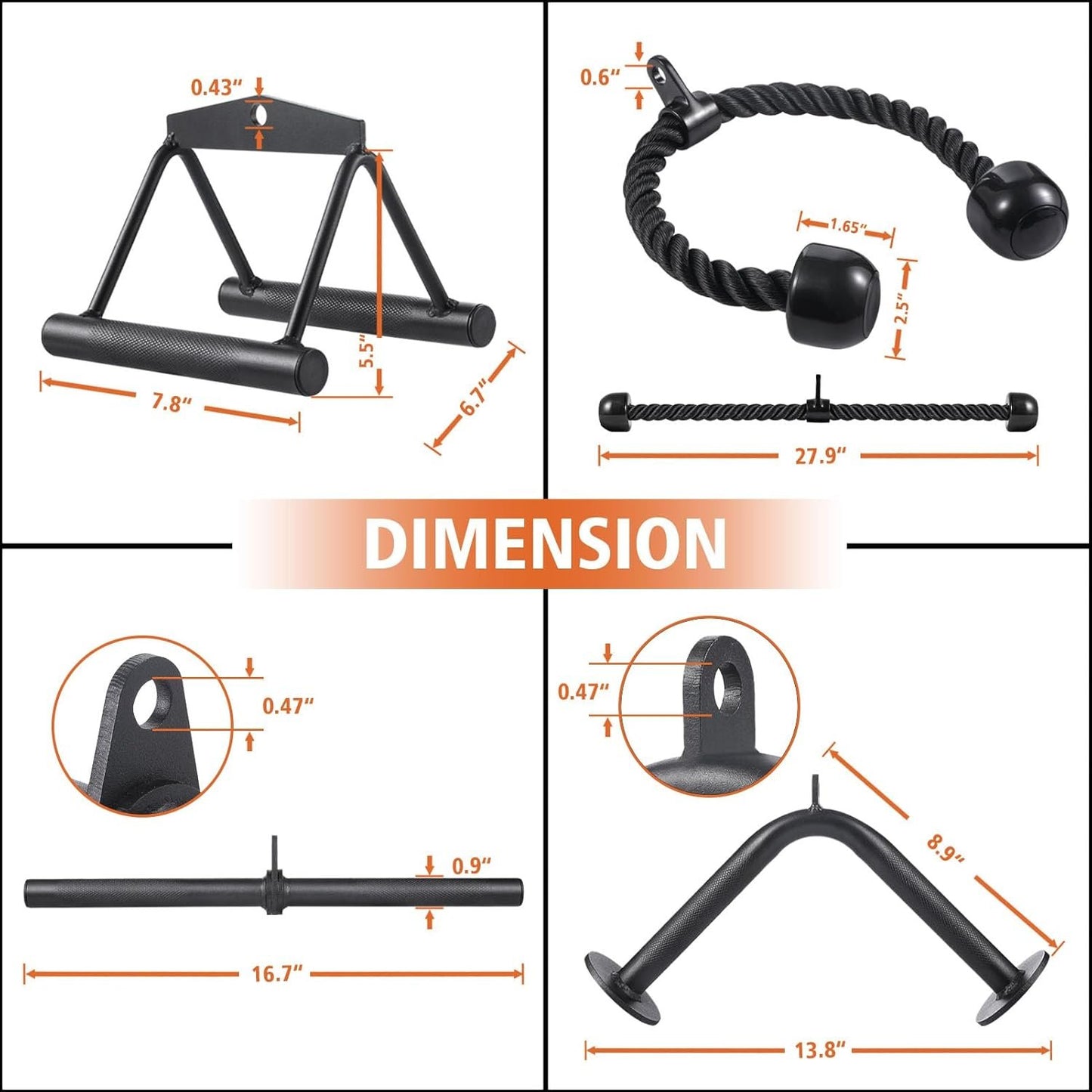 Workout Cable Machine Attachment for Home Gym, SERTT LAT Pulldown Attachments, Cable Accessories for Weight Training, Straight Pull Down Bar, Tricep Rope, Double D Row Handle