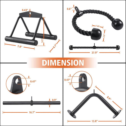 Workout Cable Machine Attachment for Home Gym, SERTT LAT Pulldown Attachments, Cable Accessories for Weight Training, Straight Pull Down Bar, Tricep Rope, Double D Row Handle