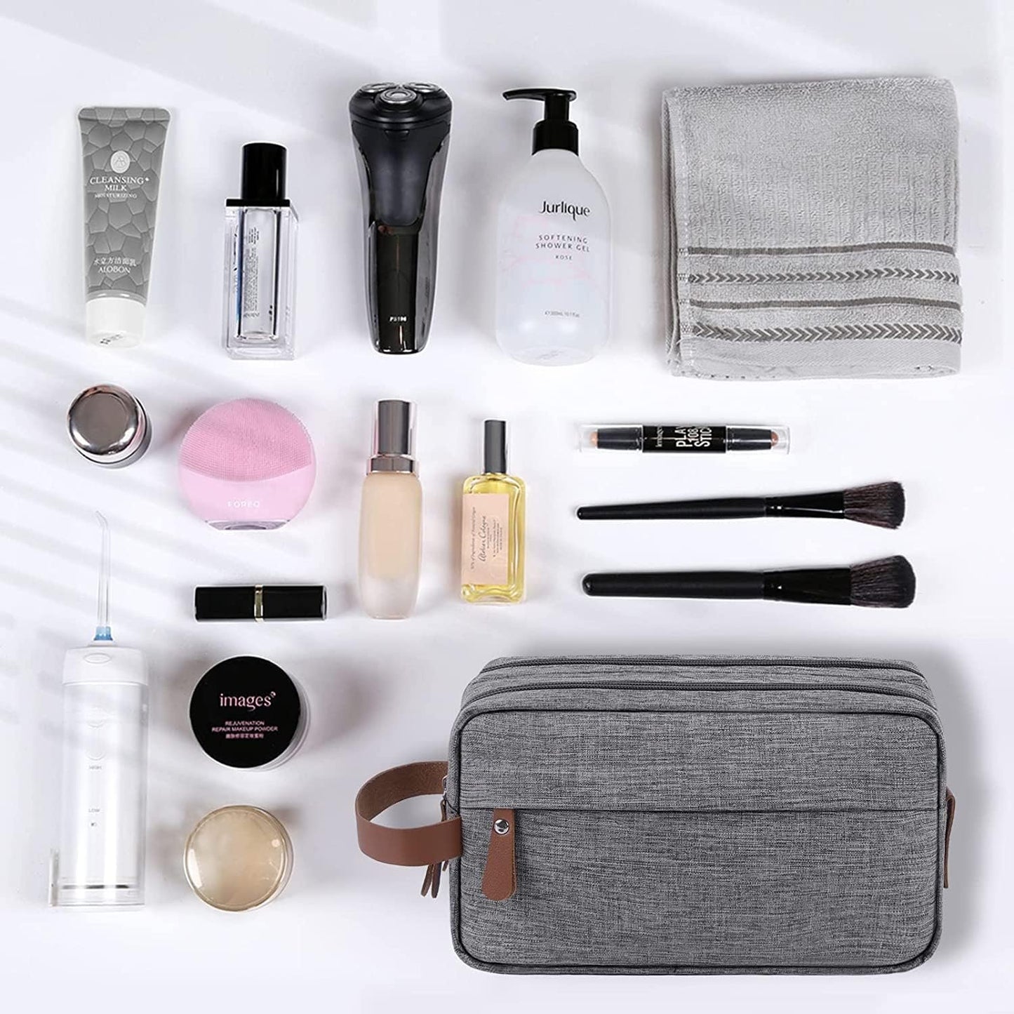 Mens Toiletry Bag, Bathroom Bag, Oxford Cloth Toiletry Bag for Men, Portable Travel Shaving Dopp Kit,Water-Resistant Cosmetic Bag Travel Organizer Storage for Accessories, Gray