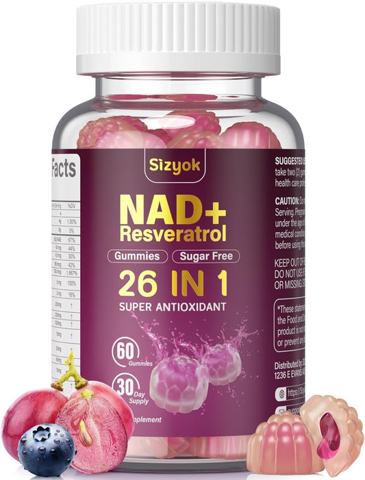 NAD Resveratrol Gummies - NAD Supplements for Women with Hydrolyzed Collagen, Grape Seed, D-Biotin Support Antioxidant, Anti-Aging, Skin, Joint, Brain Wellness, Sugar Free 60 Gummies，90