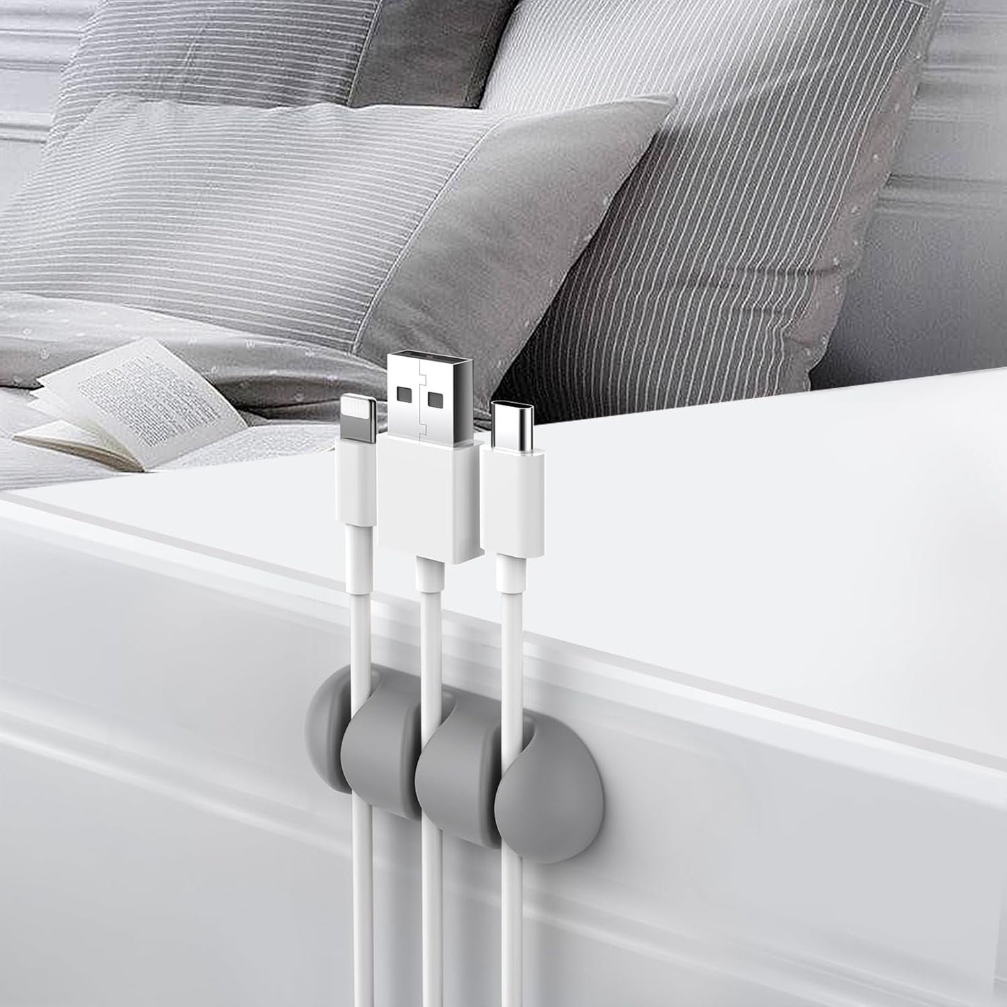 Delidigi 6 Pack Cable Organizer Cord Clips Desk Cable Holder Strong Adhesive Wire Holder for Organizing USB Cord Wire Home Office and Car