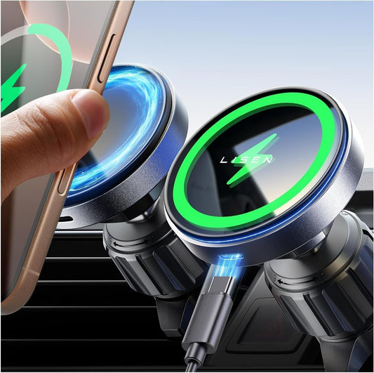 LISEN for Magsafe Car Mount Charger [20 Strongest Magnets] Hands Free 15W Wireless Car Charger Mount for iPhone16 Pro Plus Max Plus, Univesal Car Vent Magnetic Phone Holder for Car Fits iPhone 16 15