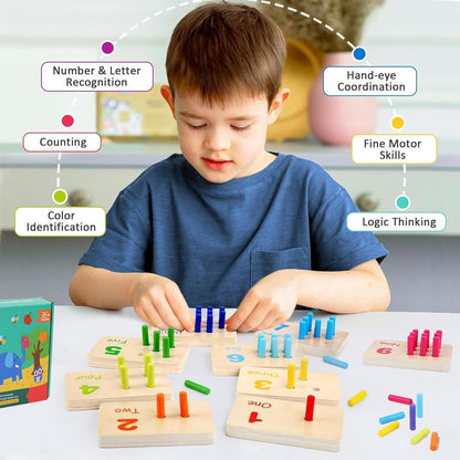 1Set Wooden Counting Peg Board Kindergarten Math Manipulatives Number Counting Toys for Toddlers Learning Materials Montessori Educational Toys for 3 4 5 Year Old Boys Girls Gifts