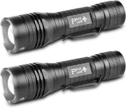 PeakPlus LED Tactical Flashlight PTAC1000 [2 Pack] Single Mode, High Lumen, Zoomable, Water Resistant, Flash Light - Camping, Outdoor, Emergency, Everyday Flashlights with Clip