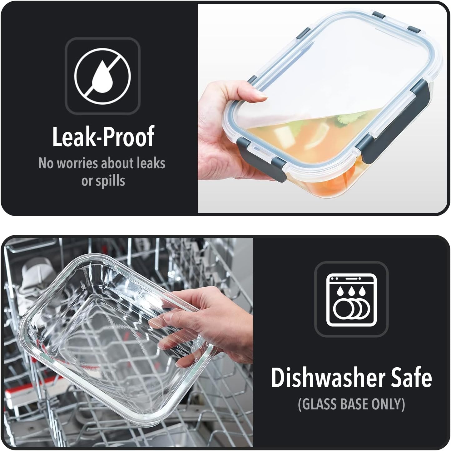 Glass container food storage - [10 Pack] meal prep containers with lids - leak proof food storage containers (10 lids & 10 glass meal prep container) BPA Free