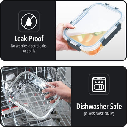 Glass container food storage - [10 Pack] meal prep containers with lids - leak proof food storage containers (10 lids & 10 glass meal prep container) BPA Free