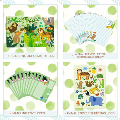 Paper Master Lined Stationary Paper and Envelopes Set for Kids Safari Animal Stationary Set with Lined Letter Writing Paper 30 Sheets + 20 Envelopes, 8.3 x 5.9 Inch of Each Stationary Paper