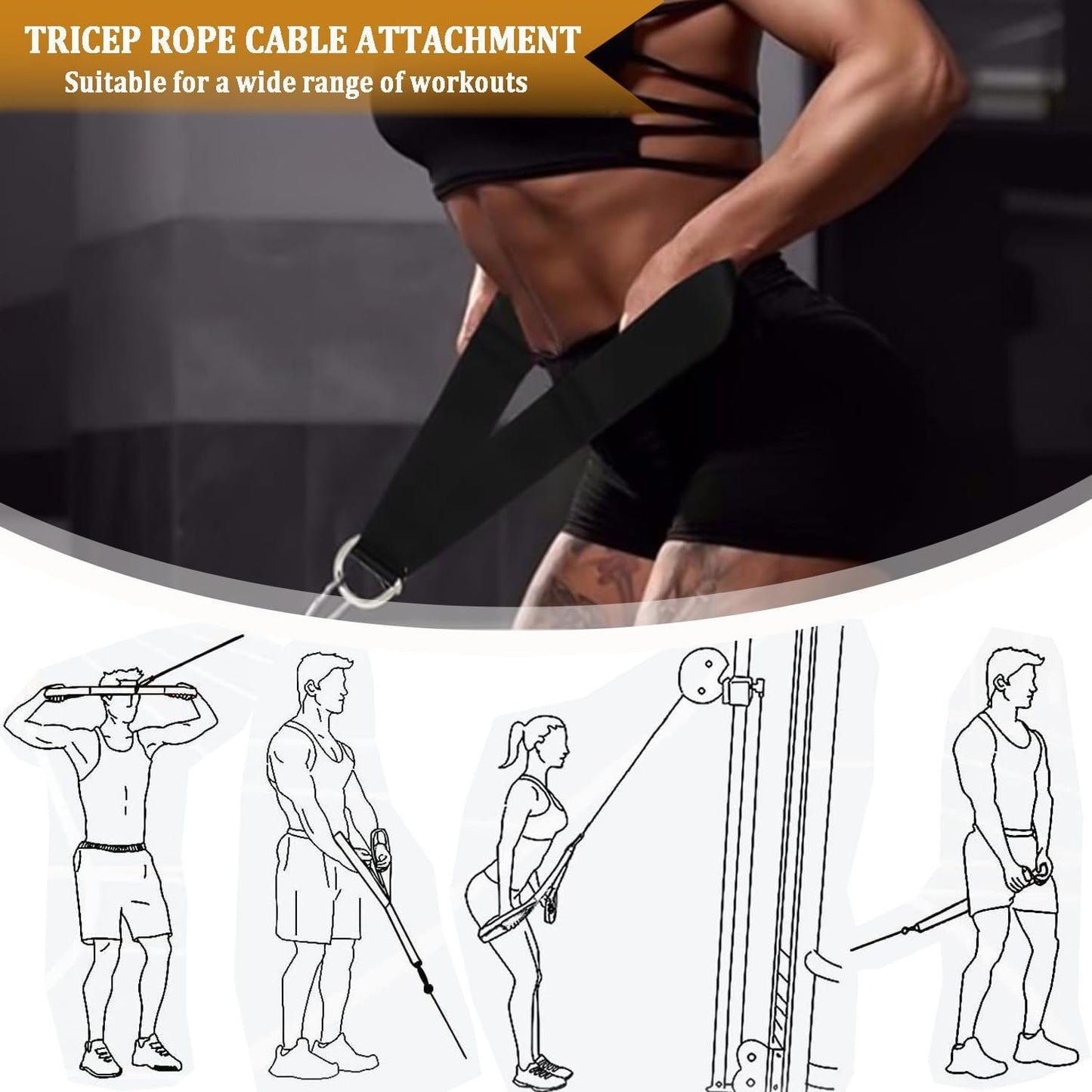 Favuit Tricep Rope Cable Attachment, Ergonomic Triceps Pull Down Rope Easy to Grip & Non Slip Triceps Extension Straps Pulley System LAT Pulldown Cable Machine Equipment for Fitness Workout Home Gym