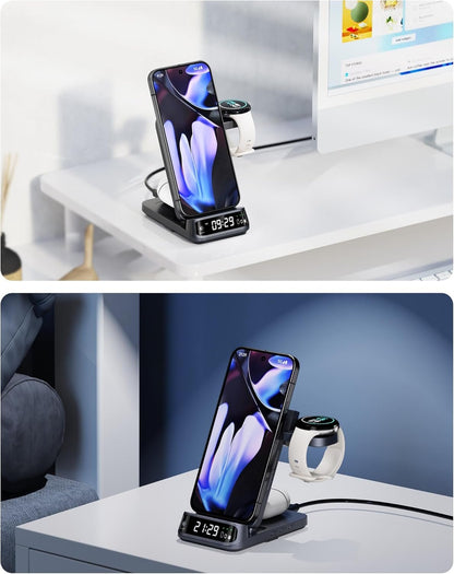 SwanScout 708G2 Wireless Charger for Pixel Watch 3/2/Fitbit Versa 4/3/Sense 2 (Not for Pixel Watch 1), 3 in 1 Charging Station for Pixel 9 Pro Fold/9 Pro/9/8 Pro/8A/7/6/5/4 (No Adapter)