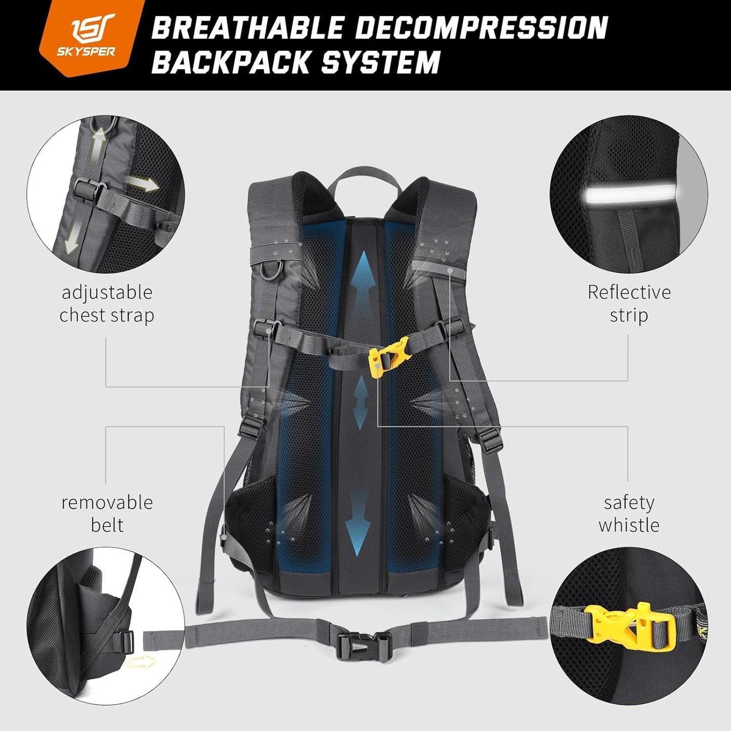 SKYSPER Hiking Backpack 30L Waterproof Camping Lightweight Daypack, Back Pack for Travel, Outdoor Camp, Men Women