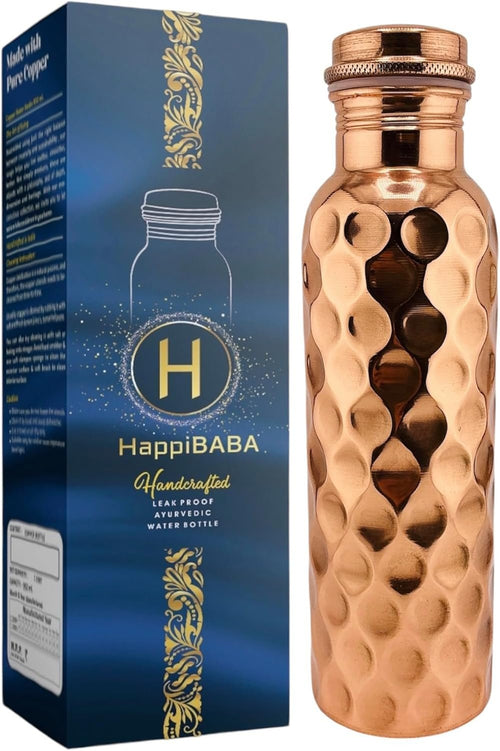Copper Water Bottle â€“ Quality Handcrafted Wide-Mouth Tumbler with Leak-Proof Cap, Featuring a Trendy Honeycombed Hammered Design.100% Pure Copper Drinkware for Optimal Hydration. (Honeycomb 32 Oz)