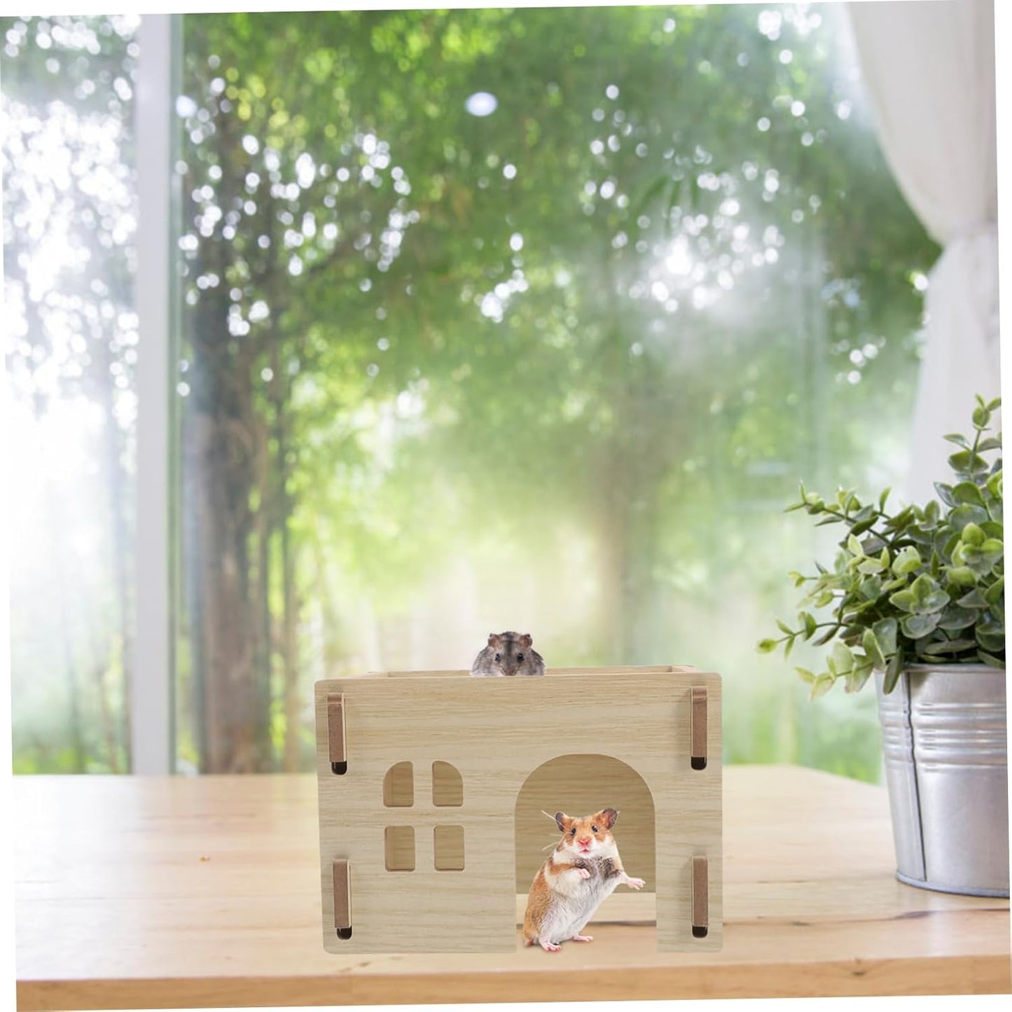 Wooden Hamster Hideout House Multifunctional Small Animal Habitat for Guinea Pig Chinchilla Hedgehog Rabbit Safe Wear Resistant Design with Feeding Watering Platform