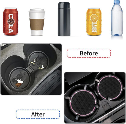 4 Pack Car Coasters, Universal Vehicle Bling Car Coaster, Crystal Rhinestone Coaster for Cup Holders,Interior Accessories 2.75'' Silicone Anti Slip Car Coasters for Women (Pink Crystal Circle)