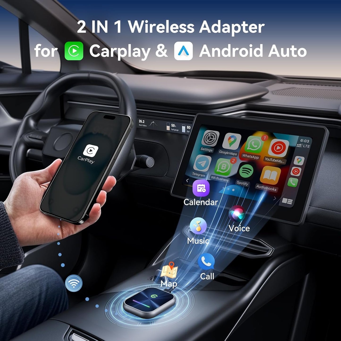 Wireless CarPlay Adapter for iPhone and Android,Converts Wired to Wireless CarPlay Adapter,Plug and Play,Stable Car Control Low Latency for Cars with Built-in Carplay